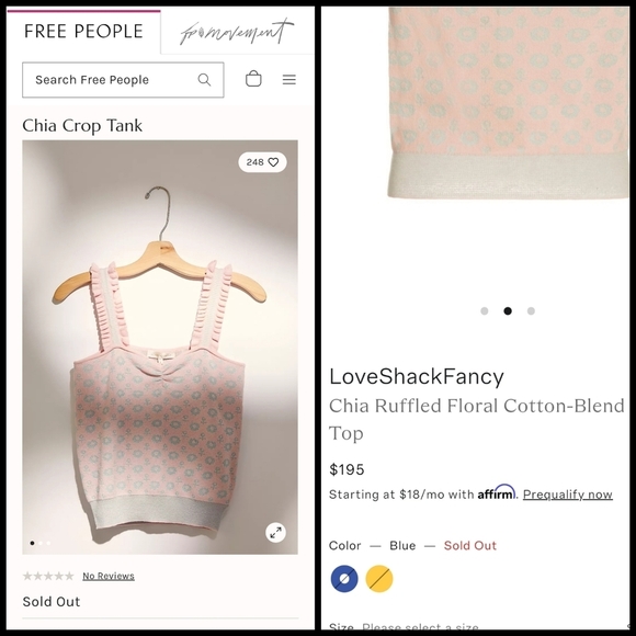 NWT LoveShackFancy Chia Crop Tank Floral Ruffle - Picture 11 of 12